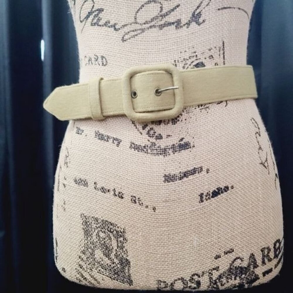 Vintage Pea Soup Green  Fabric Belt with Covered Buckle